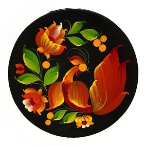 Beriozka Russian Lacquered Wood wall hanging plate Rooster hand painted 8.5 inch
